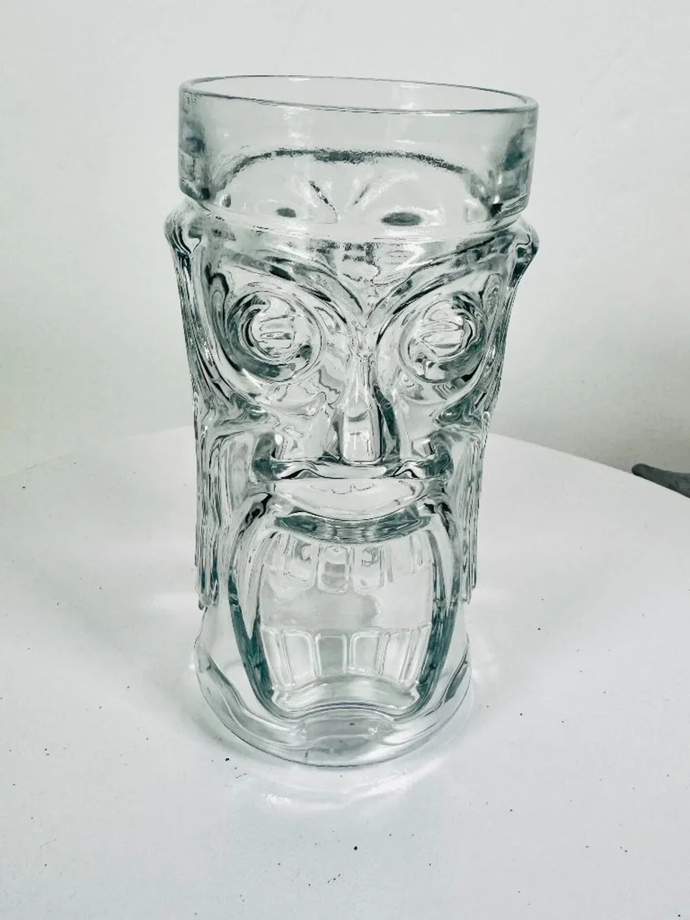 Anchor Hocking 16 oz Clear Glass Screaming Tiki Tropical Vtg Tribal God